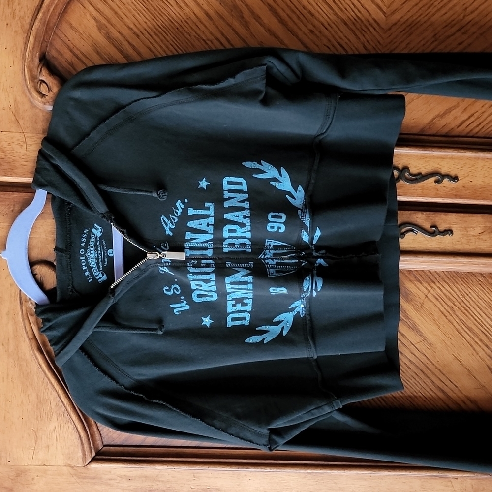 Cropped Zip Front Hoodie Sweatshirt